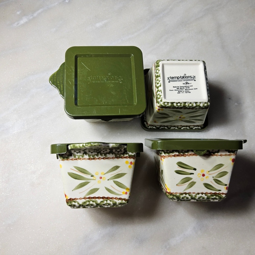 Temp-tations Presentable‎ Ovenware Old World 10 oz. Mini Square Bowl Set of 4